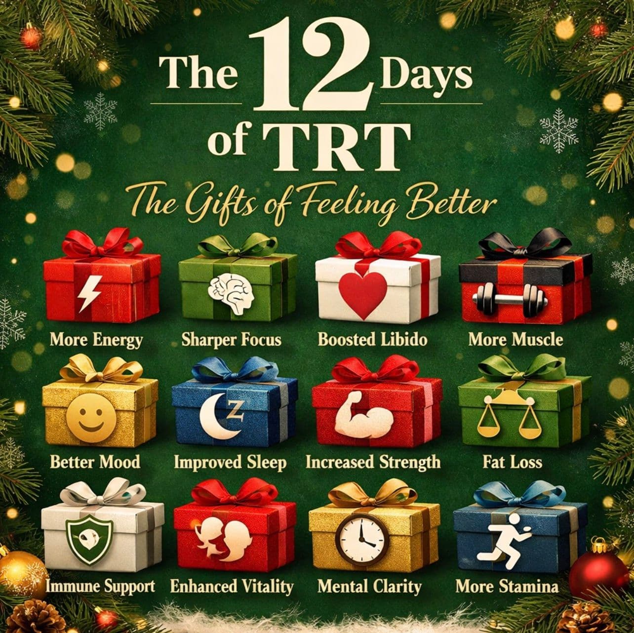 The 12 Days of TRT: A Holiday Countdown That Actually Helps You Feel Better