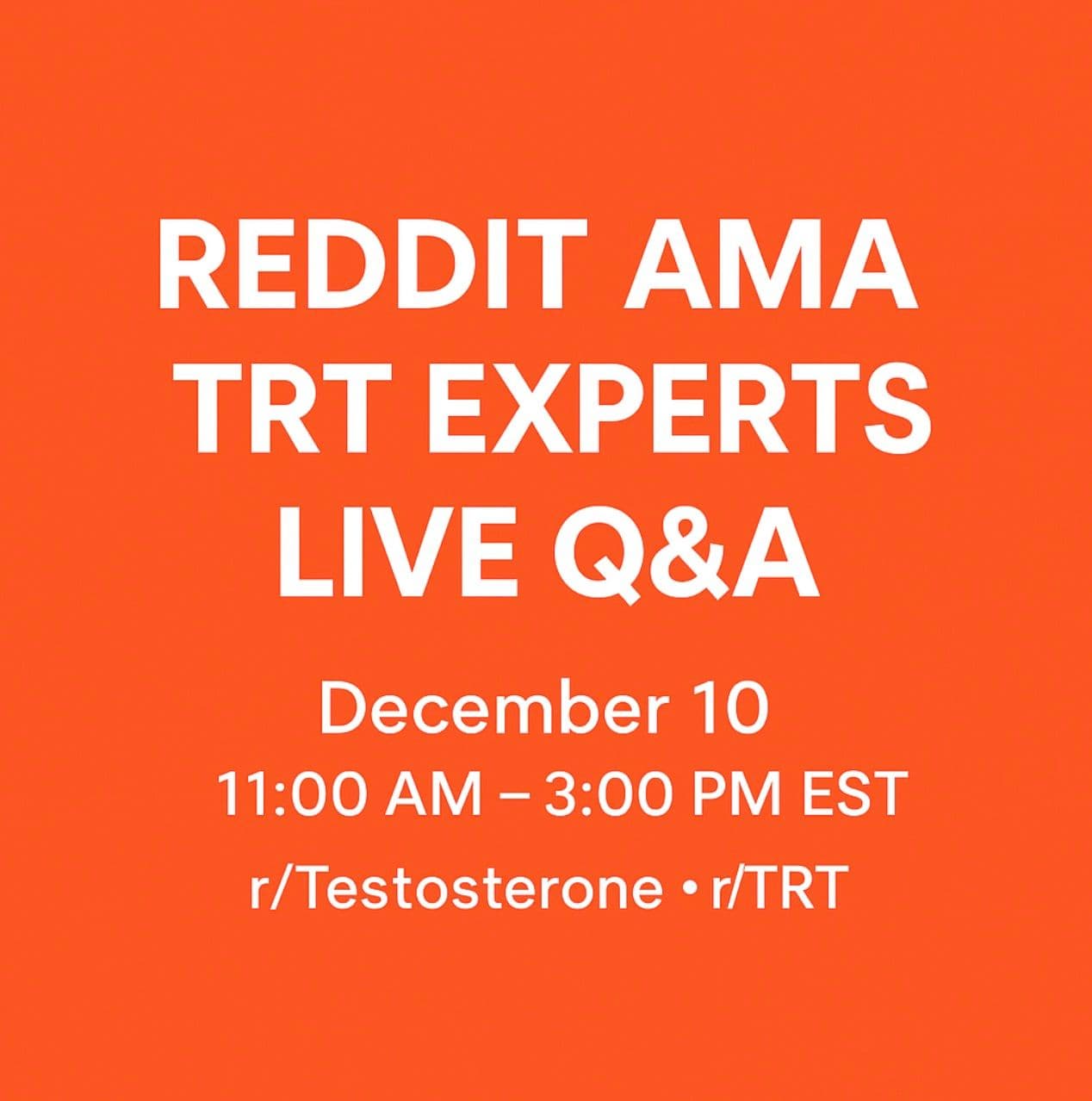 Join AlphaMD’s Reddit AMA: TRT Experts Answer Your Questions on December 10